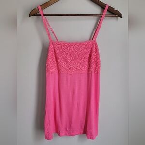 Cynthia Rowley Womens Medium Pink Lace Trim Cami Top Y2K Romantic Feminine